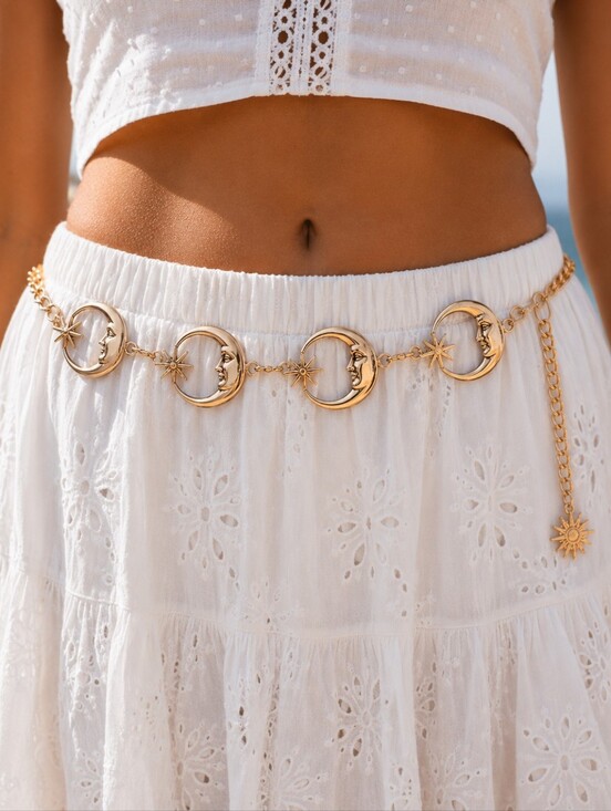 Boutique Accessories - Gold Chain Chunky Boho Moon Sun Waist Belt XS to L Adjustable Celestial whimsy